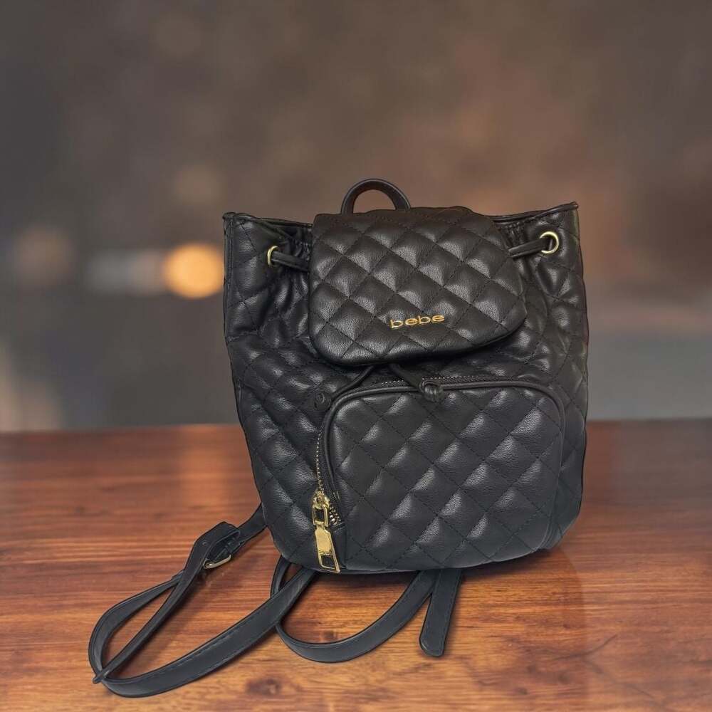 bebe Black Quilted Faux Leather Mini Backpack